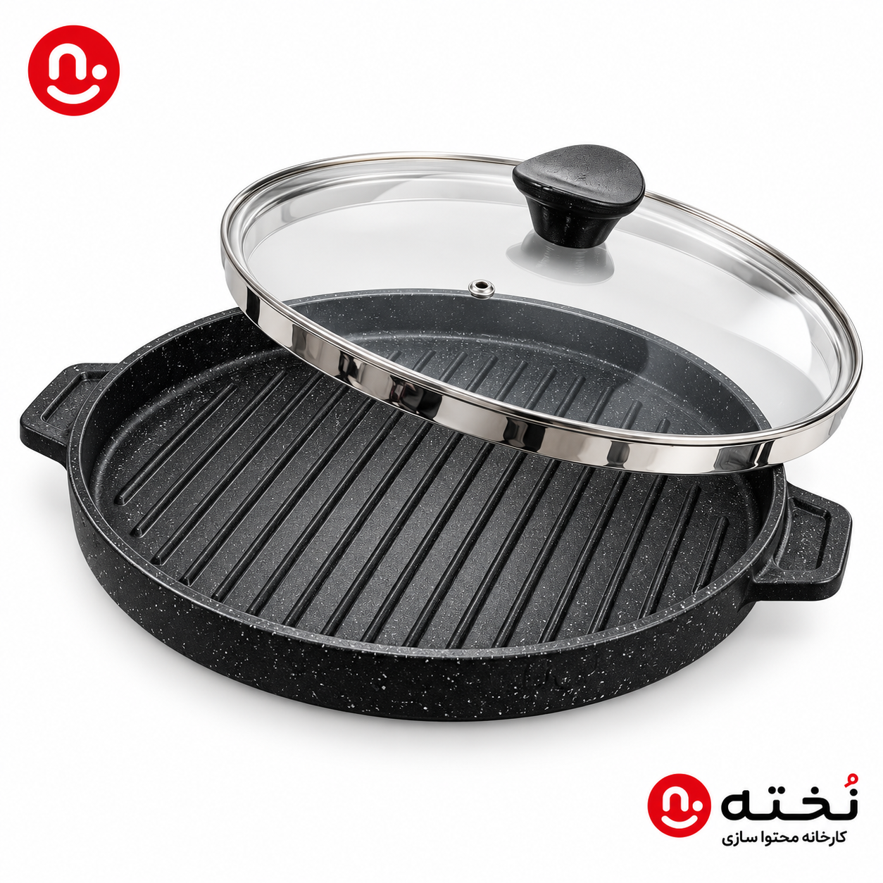 تابه گريل گرد چدن درب دار سایز ۲۸