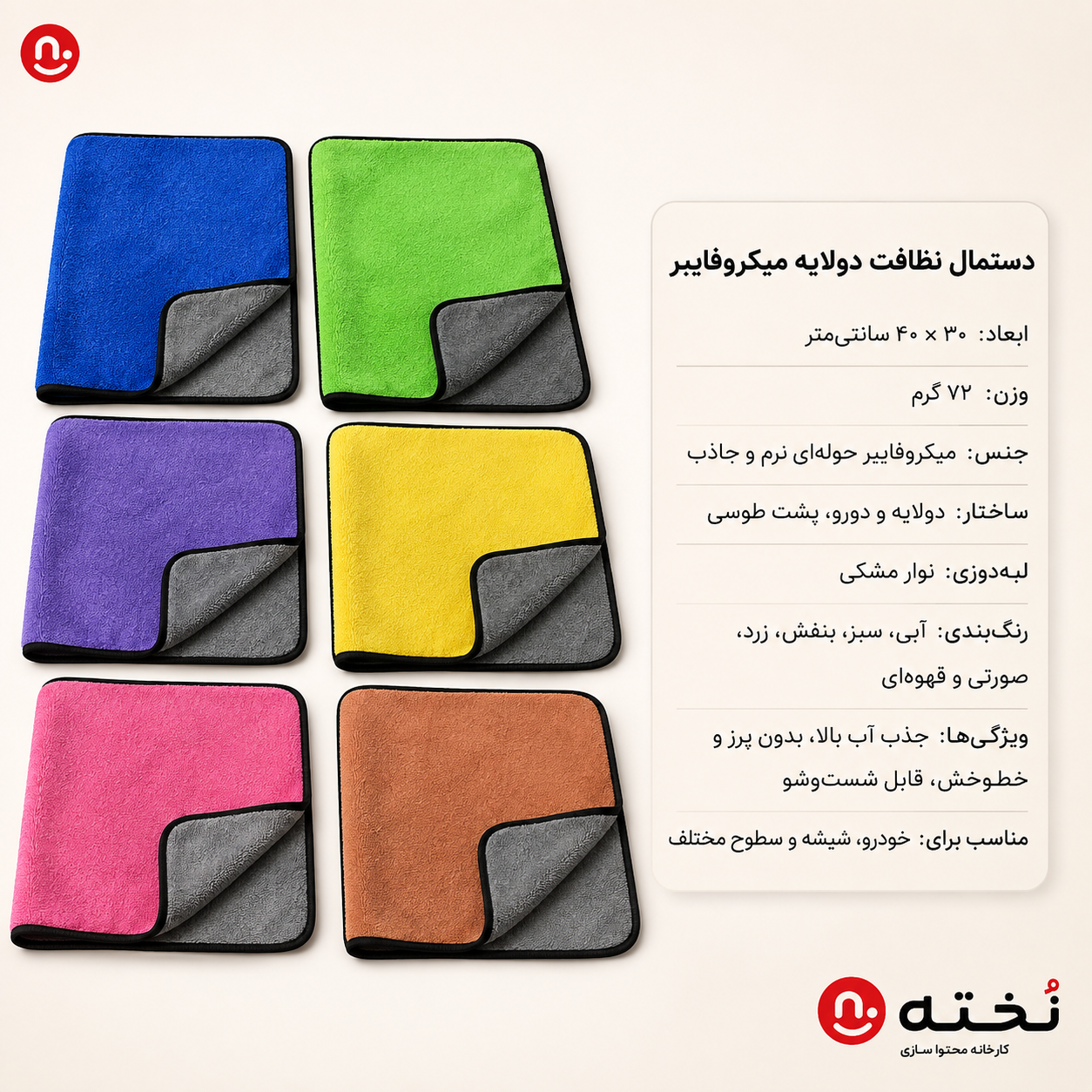 دستمال نظافت آشپزخانه دولايه ميكروفايبر مدل GR72