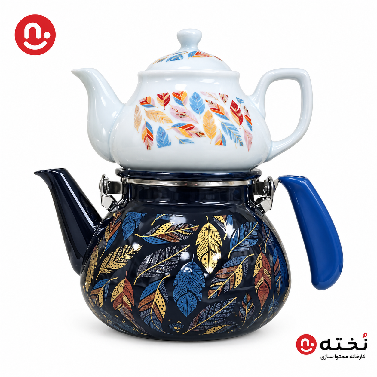 ست كترى و قورى لعابی ۲.۲لیتری-طرح برگ برند راسا