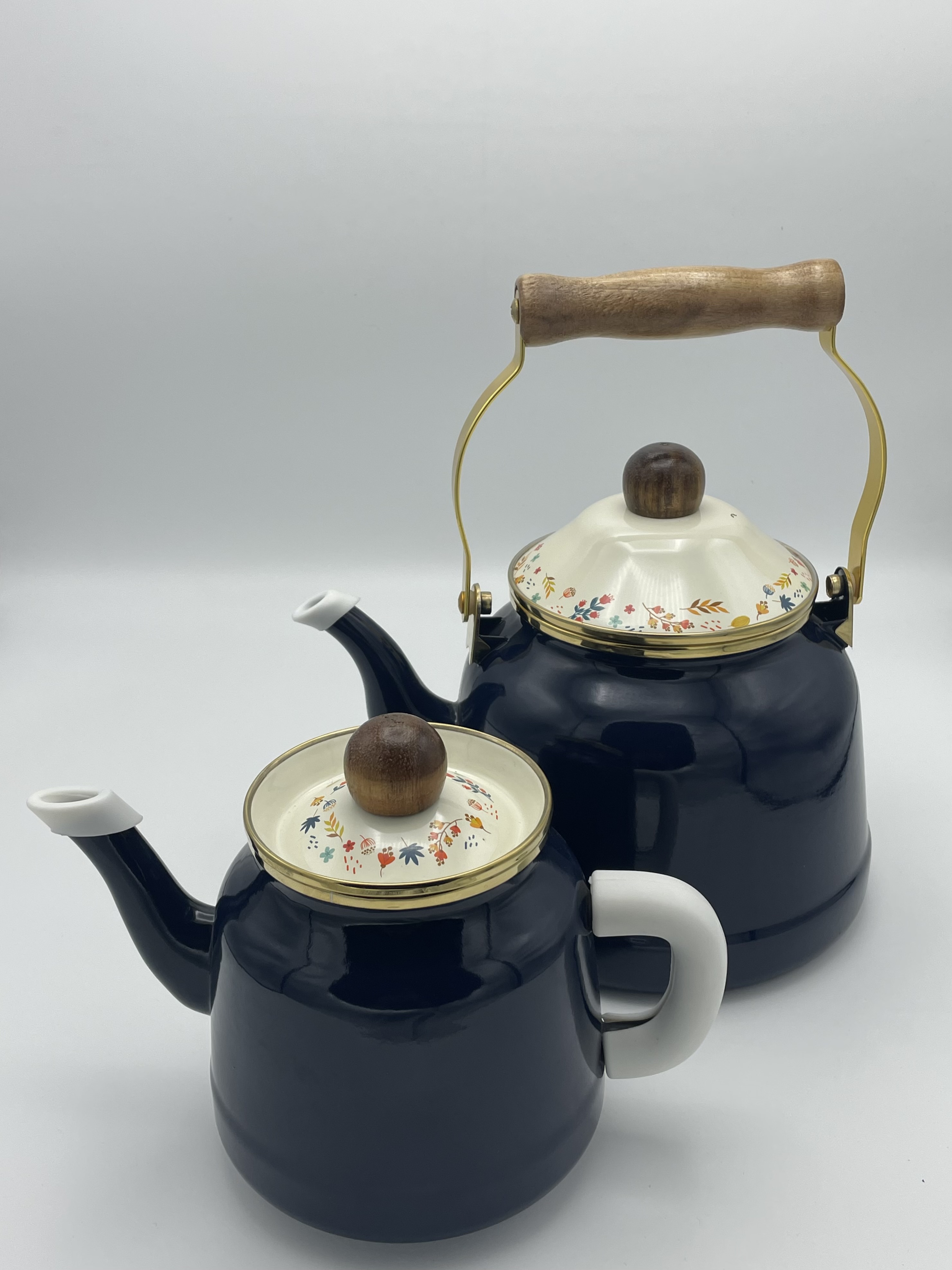 کتری و قوری لعابی رنگ سرمه ای کد tk-618