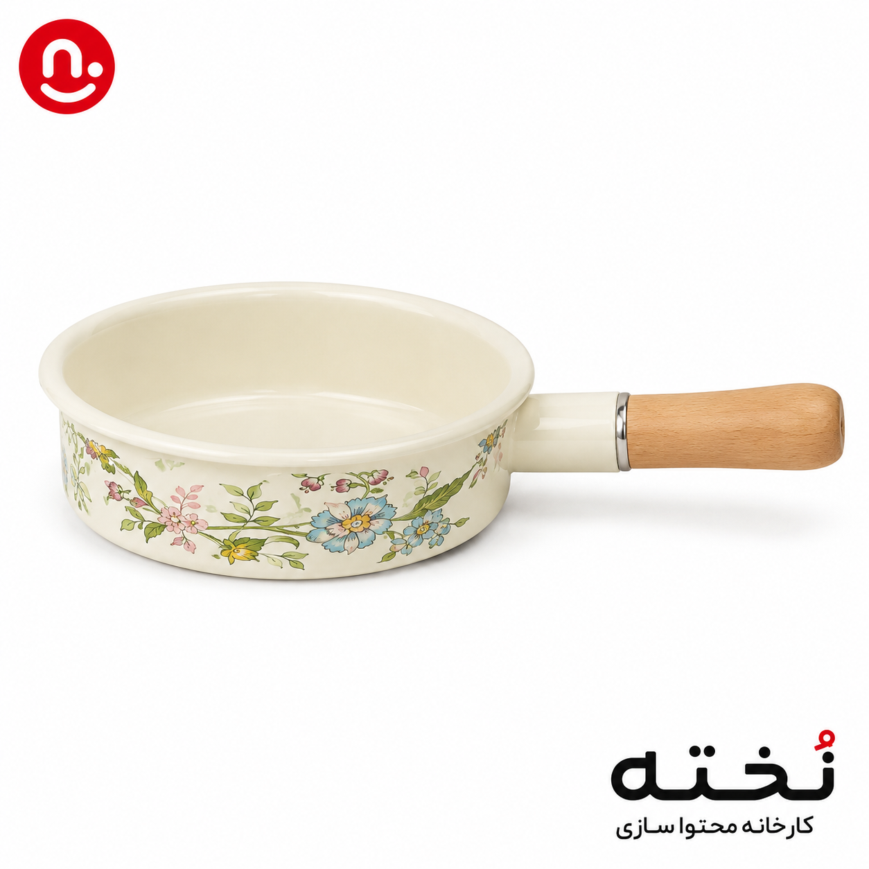 ماهیتابه لعابی دسته چوبی