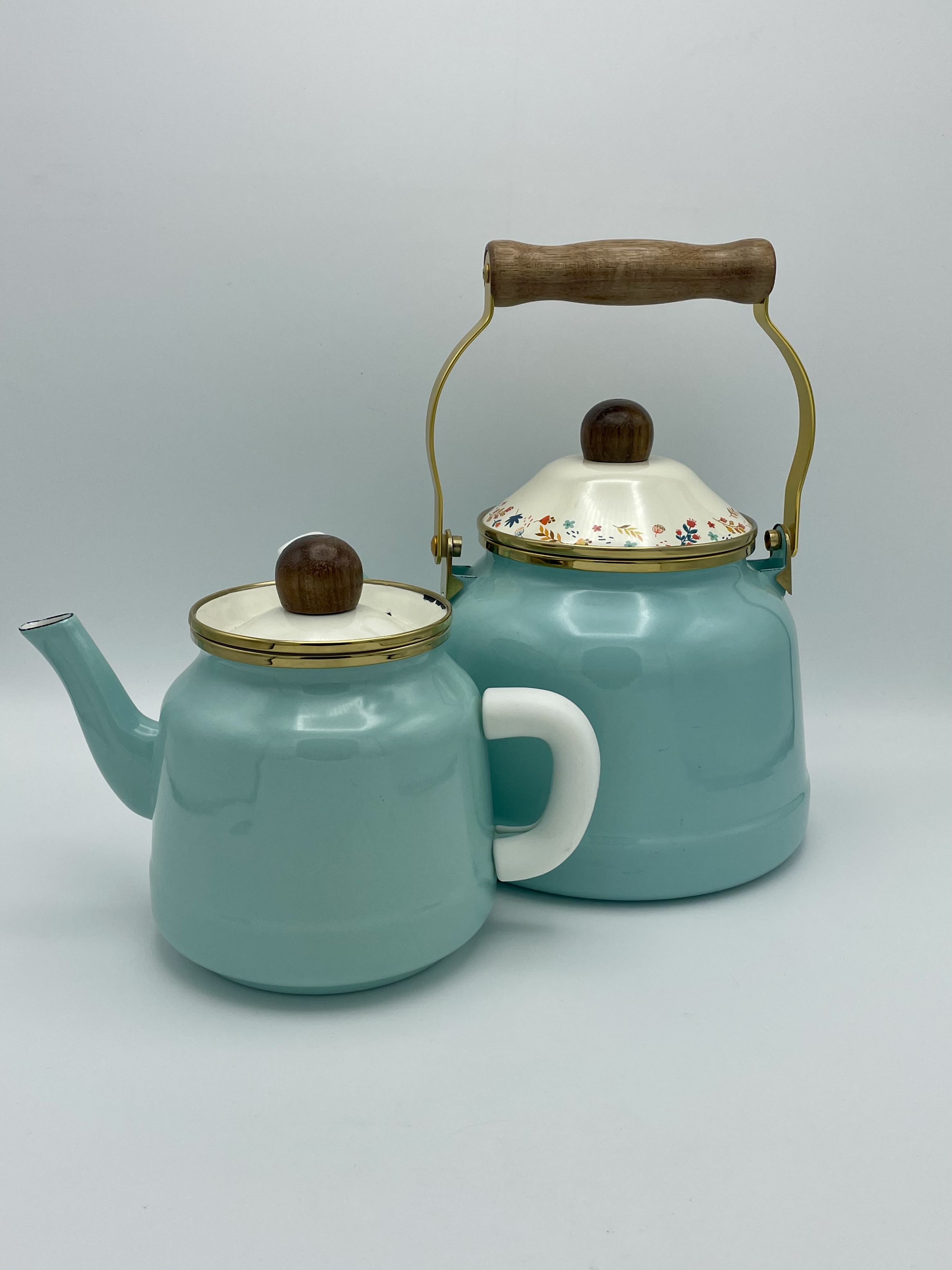کتری و قوری لعابی رنگ فیروزه ای کد tk-618